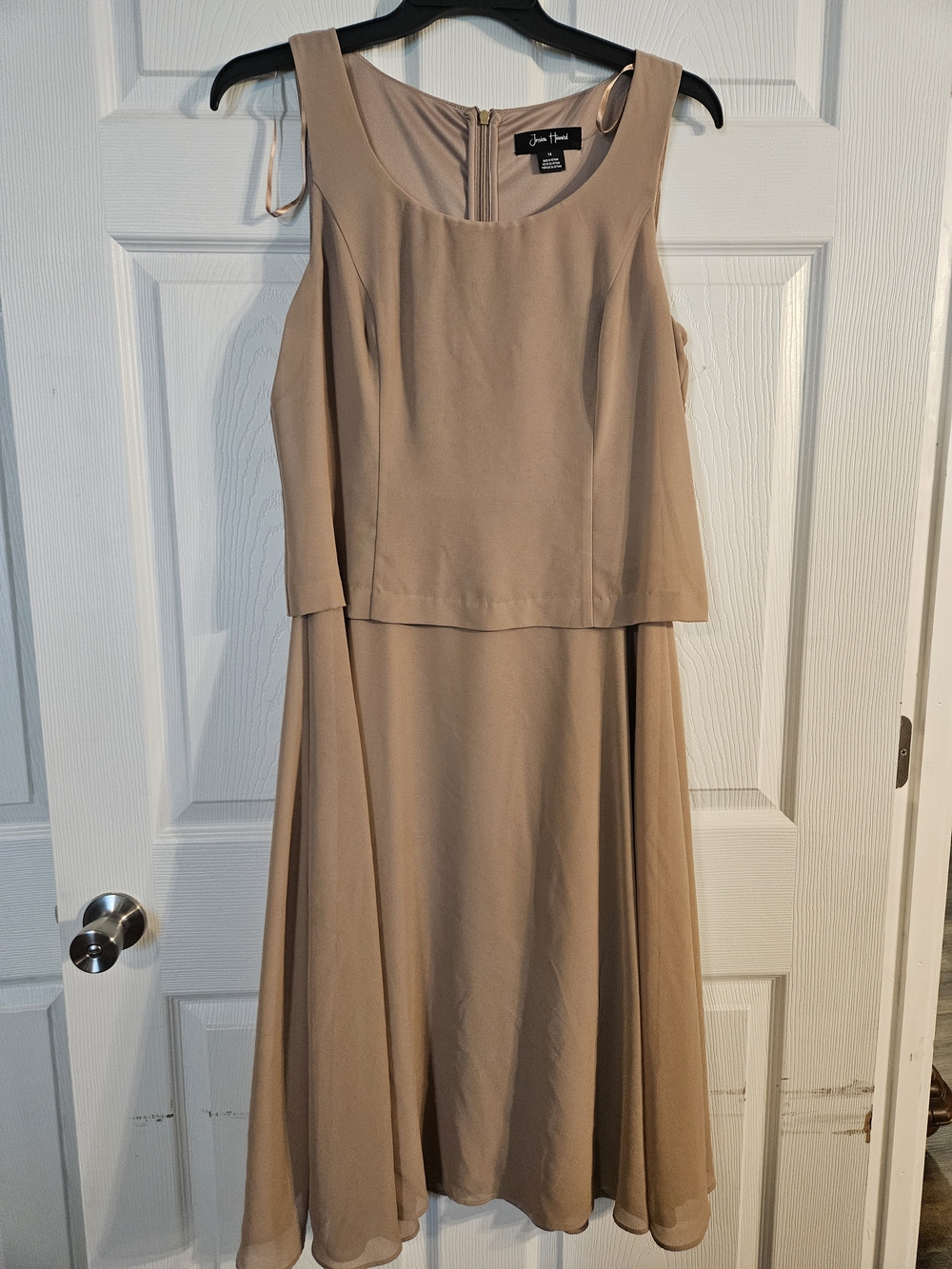 Jessica Howard Taupe Layered A-Line Wedding Guest Dress